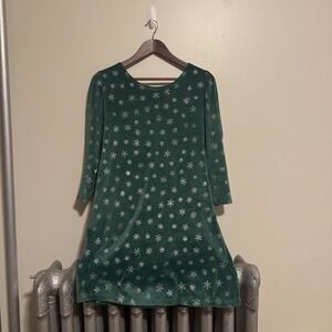 Women Emerald Green Velvet Snowflake Long Sleeve Dress Holiday Christmas Winter